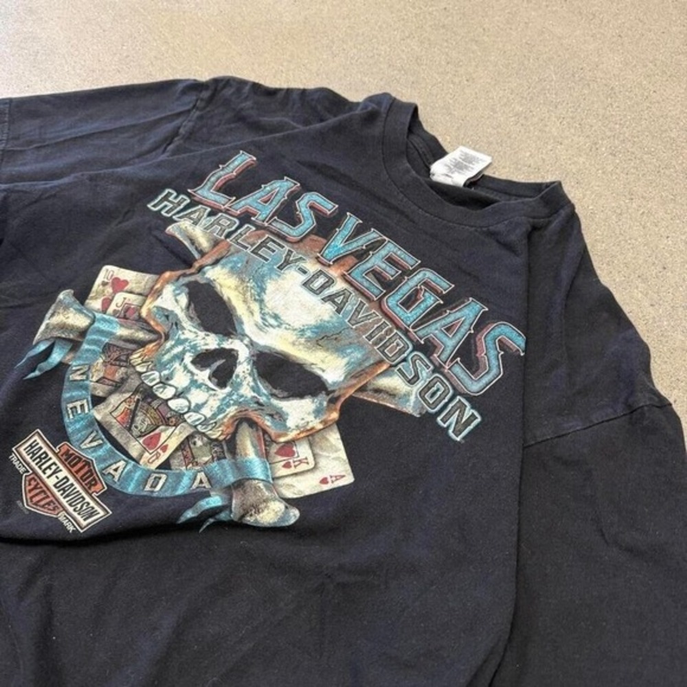 y2k men's harley davidson big skull las vegas graphic‎ t-shirt XXL fits XL
